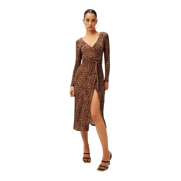 NWT Good American DayNight Wrap Dress in Sepia Leopard size 1 (small) - Picture 4 of 9